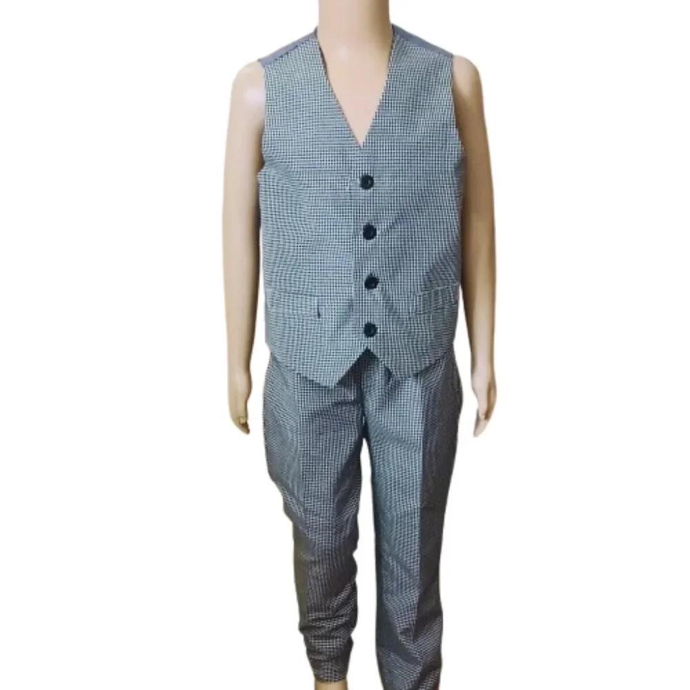 Boys Gingham Vest & Pants Set 4 Gray Lightweight Suit by Gino Lussari
